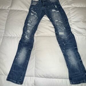 Men's Slim-Fit Distressed Blue Jeans